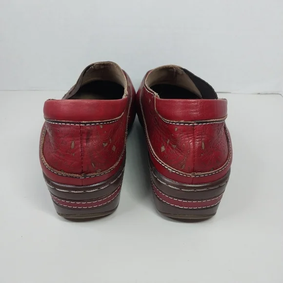 L'Artiste by Spring Step Womens Sz EU 38 US 8 Burbank embossed Red Heeled Clogs - Picture 5 of 14
